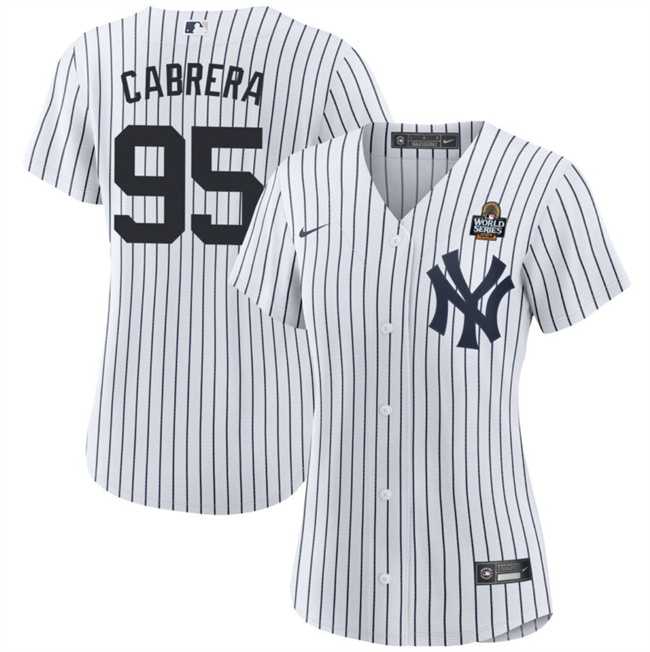 Women%27s New York Yankees #95 Oswaldo Cabrera White 2024 World Series Cool Base Stitched Jersey Dzhi